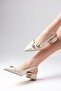 Leia Beige Color Open Back Pointed Toe Short Heeled Women's Shoes - 6