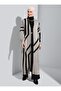 Geometric Patterned Long Knitwear Cardigan with Balloon Sleeves - Mink Black - Refka