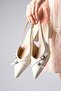 Leia Beige Color Open Back Pointed Toe Short Heeled Women's Shoes - 4