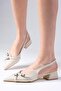 Leia Beige Color Open Back Pointed Toe Short Heeled Women's Shoes - 5