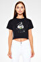 Panda Eating Candy Black Unisex Crop Top T-Shirt T-Shirt