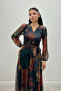 Tulle Fabric V-Neck Midi Dress - YELLOW - 2