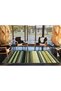 Green Mixed Color Straight Striped Patterned Woven Base Carpet 4216 - 4