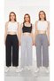 3-Piece Black - Gray - Smoked Women's Ribbed Comfortable Pants & Sweatpants Casual Comfortable Home Wear Pajamas