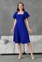 Flexible Crepe Fabric Square Neck Midi Length Cobalt Blue Evening Dress Cobalt Blue Graduation Dress 082 - 4