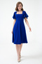 Cobalt Blue Flexible Scuba Crepe Fabric Square Collar Sleeve Design Detailed Cobalt Blue Midi Dress 082 - 6