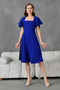 Women's Flounced Sleeves Flexible Scuba Crepe Fabric Square Collar Midi Length Cobalt Blue Dress 082