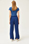 Women's Navy Blue Lace-Up Soft Textured Flowy Shalwar Trousers PNT-19000273 - 7