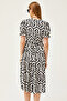 Women's Black Belted Double Breasted Patterned Dress ELB-19002103 - 6