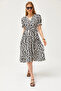 Women's Black Belted Double Breasted Patterned Dress ELB-19002103