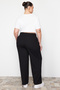 Black Wide Leg High Elastic Waist Crepe Knit Plus Size Trousers TBBAW24AR00018 - 6