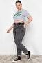 Gri Yüksek Bel Beli Lastikli %100 Pamuk Büyük Beden Mom Jeans TBBAW23JE00002 - 7