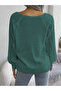 Women's Boat Neck Hair Braid Patterned Button Detailed Mint Knitwear Sweater - 3