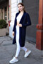 V-Neck Long Sleeve Ankle Elasticated Diamond Patterned Roof Pocket Single Plate Midi Length Knitwear Winter Cardigan - 3