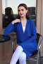 V-Neck Long Sleeve Ankle Elasticated Diamond Patterned Roof Pocket Single Plate Midi Length Knitwear Winter Cardigan - 4