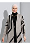 Geometric Patterned Long Knitwear Cardigan with Balloon Sleeves - Mink Black - Refka - 2