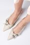 Leia Beige Color Open Back Pointed Toe Short Heeled Women's Shoes - 2