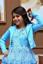 Girl's Blazer Jacket Floral Printed Layered Tulle Zero Sleeve Blue Dress - 3