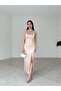 SATIN FABRIC STRAPPED MIDI DRESS WITH ELASTIC STRAPS - 5