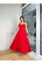 THIN STRAP ADJUSTABLE HEART COLLAR CHEST RUFFLE DETAIL DRESS