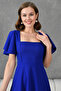 Women's Flounced Sleeves Flexible Scuba Crepe Fabric Square Collar Midi Length Cobalt Blue Dress 082 - 5