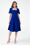 Cobalt Blue Flexible Scuba Crepe Fabric Square Collar Sleeve Design Detailed Cobalt Blue Midi Dress 082