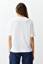 Beyaz Baskılı %100 Kalın Pamuklu Relaxed/Rahat Kesim Örme T-Shirt TWOSS24TS00178 - 6