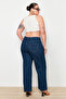 Indigo Yüksek Bel Geniş Paça Comfort/Orta Esnek Büyük Beden Wide Leg Jeans TBBAW23CJ00020 - 6