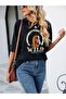 تي شيرت أسود كبير الحجم مطبوع عليه Wild