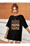 Mama Black Printed Oversize T-shirt Salas Boyfriend - 2