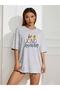 Be A Kind Human Printed Women's Oversize Gray Salas T-shirt Boyfriend - 3