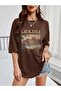 Tasmania Printed Women's Oversize Brown T-shirt - 2