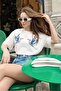 Women's White Blue Bird Patterned Combed Cotton Tshirt 40871011