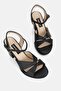 WOMEN'S BLACK GENUINE NATURAL LEATHER THICK HEELED STRAPPED SANDALS - 5