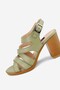 WOMEN'S GREEN GENUINE NATURAL LEATHER THICK HEEL STRAPPED SANDALS - 6