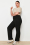 Black High Waist Wide Leg Knitted Plus Size Pants Tbbss23Ar00003 - 2