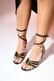 BELLON Black Skin Women's Ankle Strap High Heel Shoes - 3