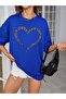 تي شيرت أزرق كبير الحجم مطبوع عليه قلب الفهد ساكس كاجوال Boyfirend - 2