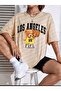 Women's LosAngel 23 Printed Oversize Casual Beige T-shirt Unisex Boyfirend