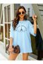 Travel In France Printed Baby Blue Oversize T-shirt Casual Boyfirend - 3