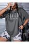 Tricou oversize afumat peste imprimat - 2