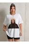 Brown Hair Woman Printed Women Oversize White Salas T-shirt Boyfriend
