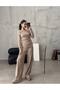 Women's Wrinkled Fabric Single Shoulder Open Waist Elastic Bottom Top 2-Piece Set - 2