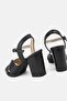 WOMEN'S BLACK GENUINE NATURAL LEATHER THICK HEELED STRAPPED SANDALS - 4