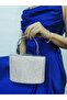 Women's Stoned Silver Evening Dress Clutch Portfolio Chain Strap Handheld Wedding Engagement Night Shoulder Bag - 3