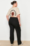 Black High Waist Wide Leg Knitted Plus Size Pants Tbbss23Ar00003 - 6