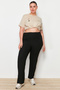 Black High Waist Wide Leg Knitted Plus Size Pants Tbbss23Ar00003