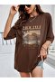 Tasmania Printed Women's Oversize Brown T-shirt