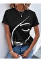 Face Printed Women's Oversize Black Salas T-shirt Boyfriend - 2