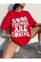 Coming Printed Women's Oversize/ Boyfirend Red T-shirt